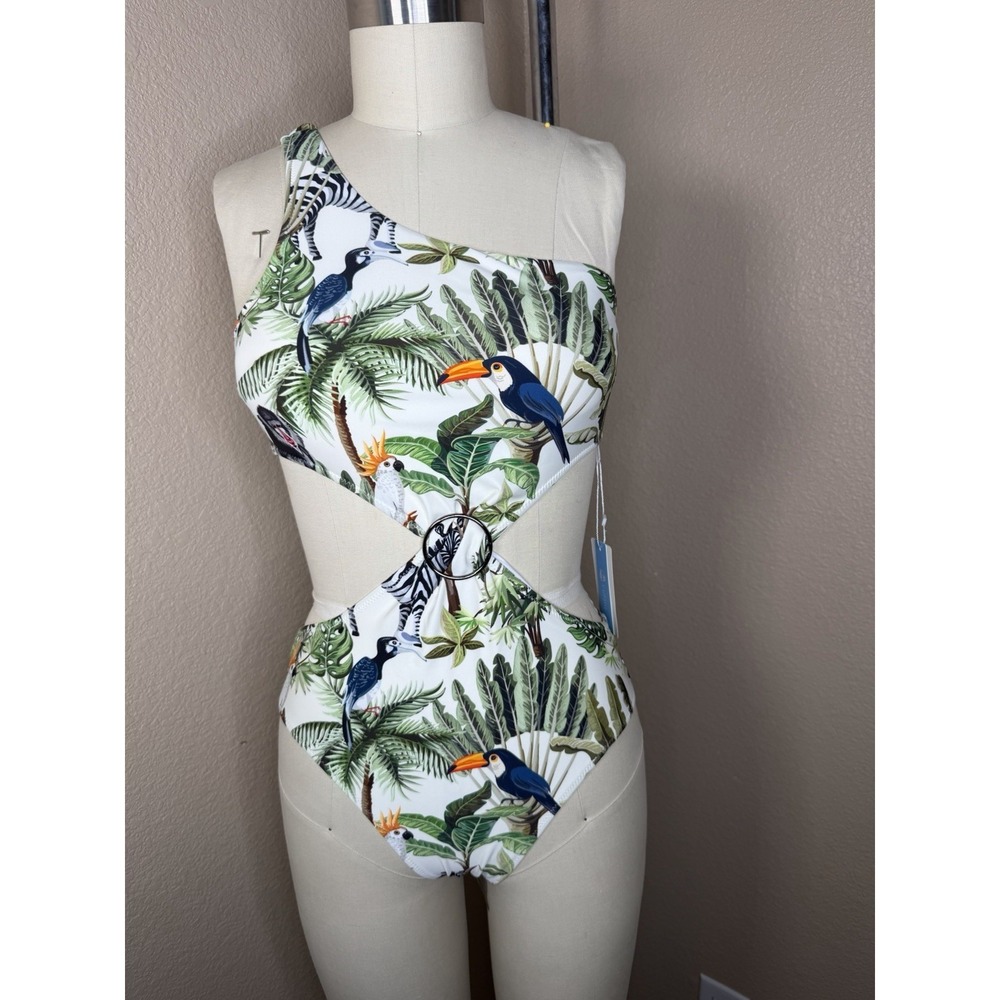 Cupshe One Piece Swimsuit M Tropical Toucan Print Cutout Monokini NWT